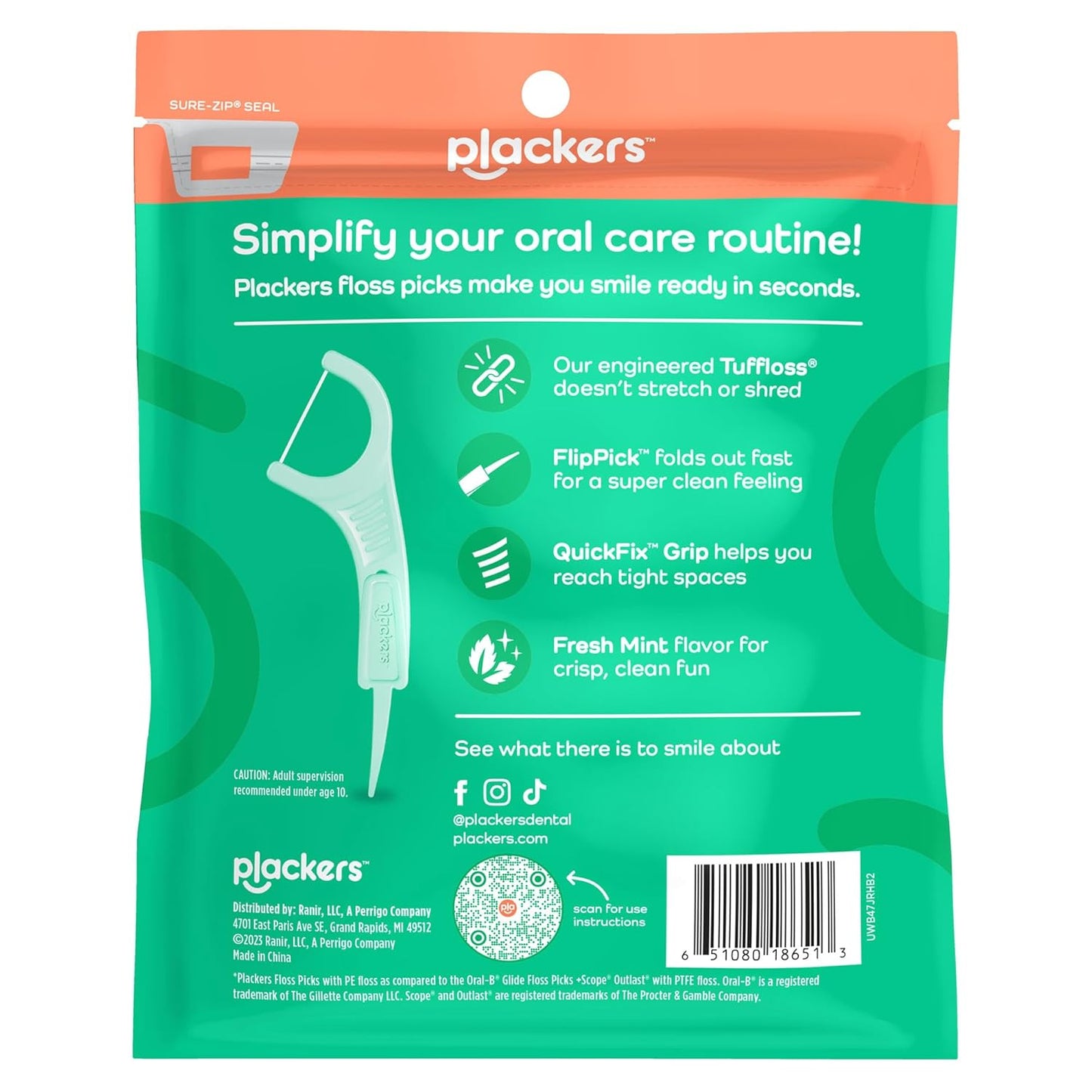Plackers Micro Line Dental Floss Picks, Fold-Out FlipPick, Tuffloss, Easy Storage with Sure-Zip Seal, Fresh Mint Flavor, 150 Count,Packaging May vary (Pack of 4)